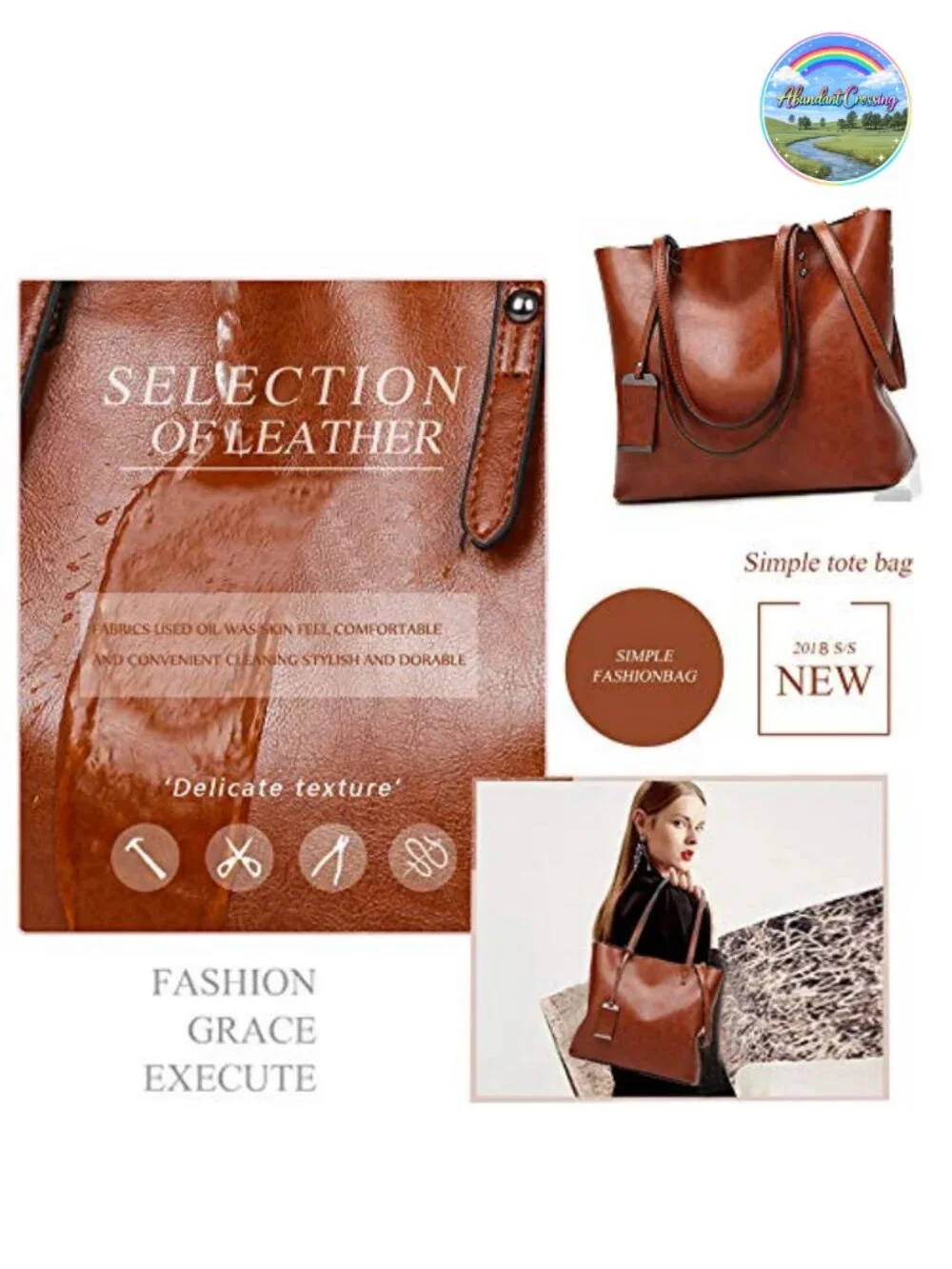 Greased Leather Satchel Handbag Shoulder Bag Tote Purse with Removable Strap